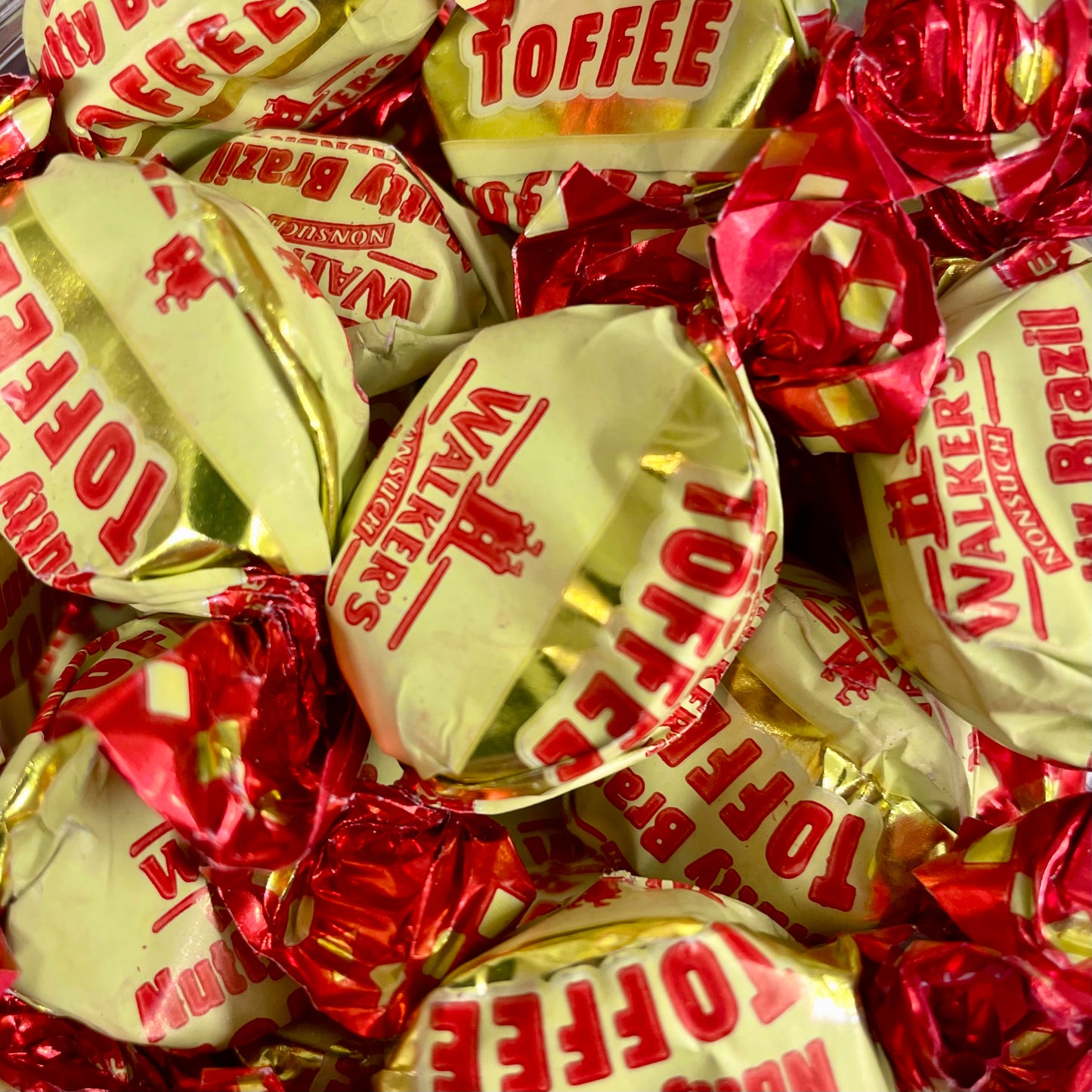 Individually wrapped Nutty Brazil Toffees made by Walkers Nonsuch