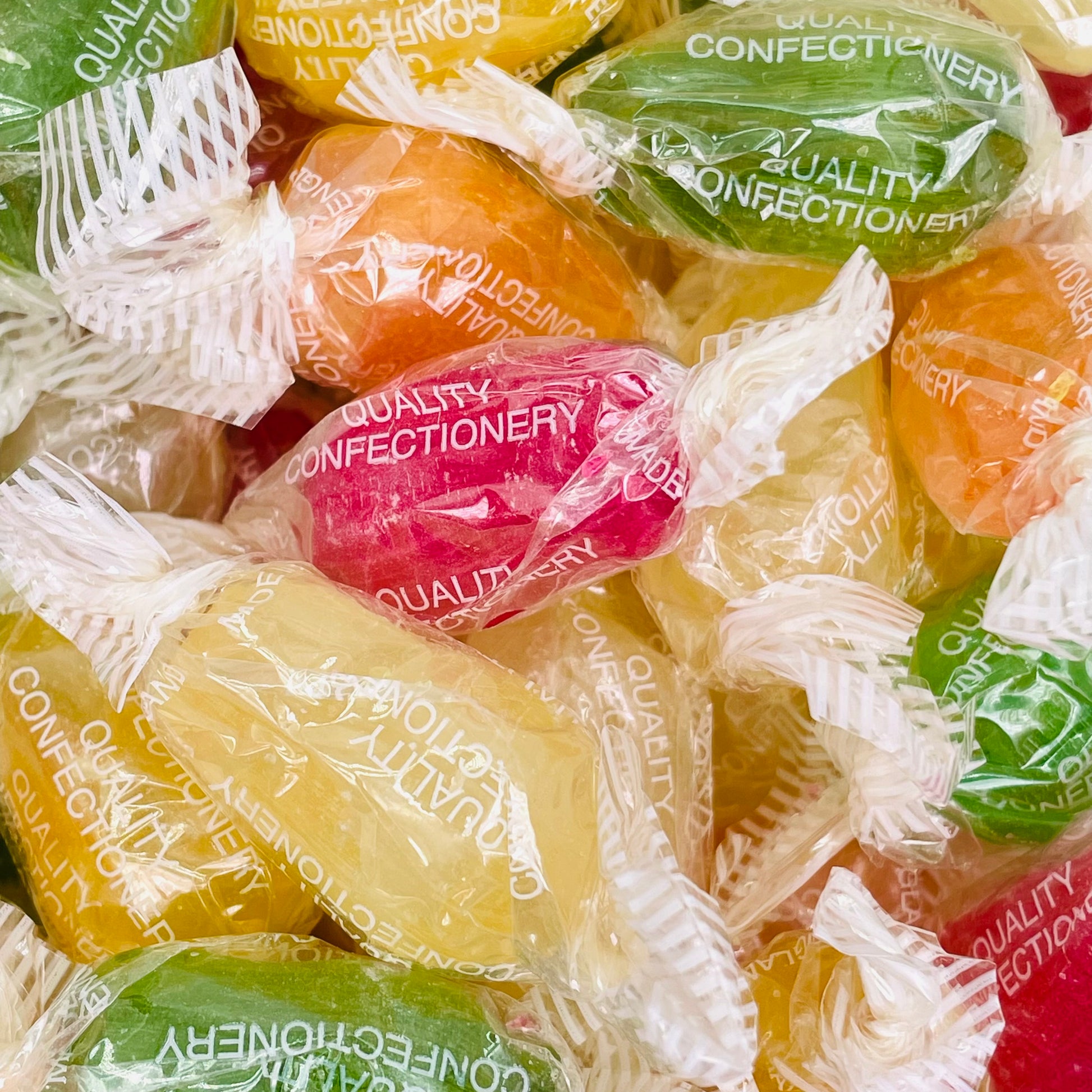 Pear Drop Shaped Hard Boiled Fruit Flavoured Sweets Packaged In Clear Wrappers 